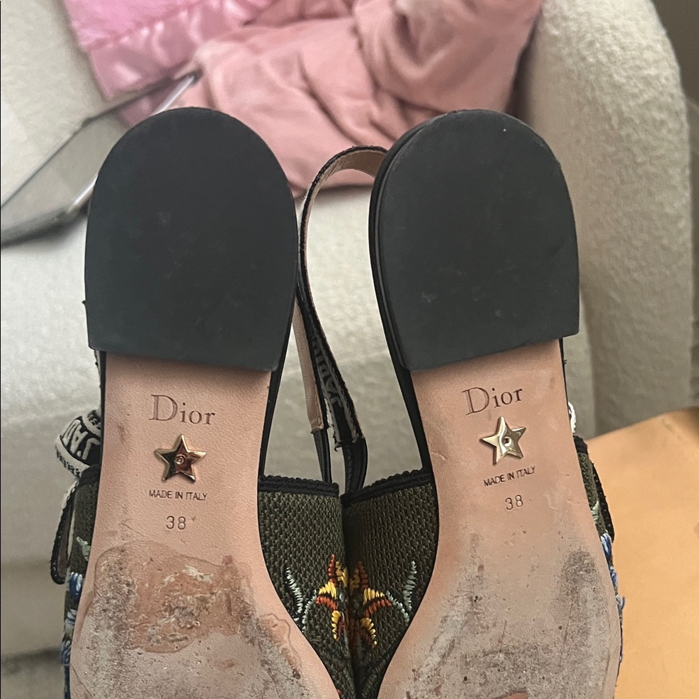 Dior Black Floral Embroidered Slingback Flats - Picture 6 of 6